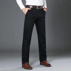 Демисезонный модные Для мужчин брюки прямой крой Высокая талия черный Цвет эластичные повседневные штаны деловые брюки классический