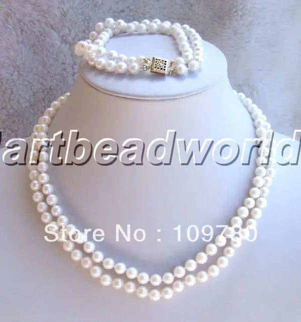 

Jewelry 00447 2 strands white color freshwater pearls necklace and bracelet set (A0513)