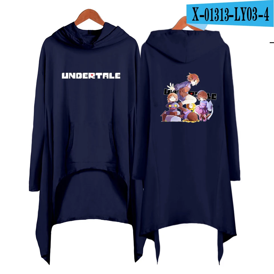 Undertale Sans печатные буквы женские готические толстовки с капюшоном длинное пальто панк худи неправильной формы размера плюс осень и зима - Цвет: navy