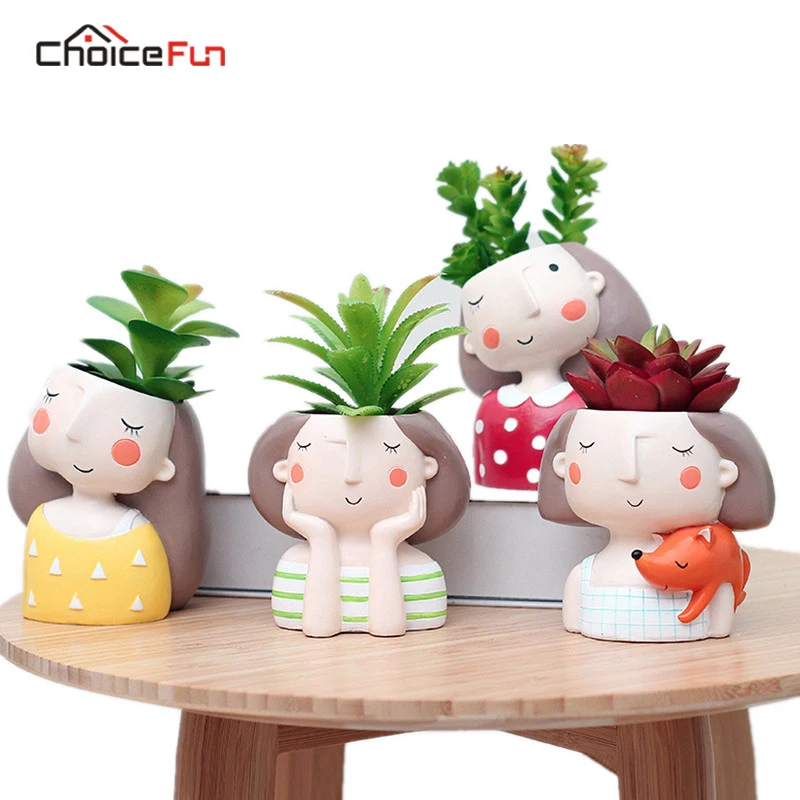 Succulent Plant Pot Cartoon Girl Fleshy Flower Desktop Resin Bonsai Holder DIY Cactus Vase Garden Planters Home Decoration | Дом и сад