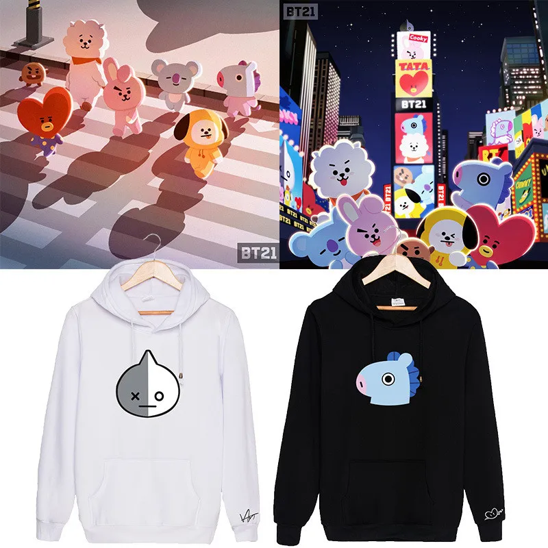 

New Kpop Bangtan Boys CHIMMY TATA COOKY KOYA MANG RJ Same Q Blouse Hoody Sweatshirt Harajuku Style Men And Women Hoodie Tops