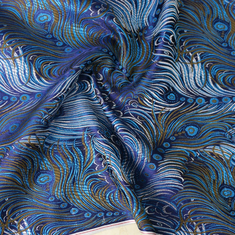 

100cm*75cm,Peacock Feather Pattern Viscose Material Chinese Ethnic Brocade Fabric Jacquard