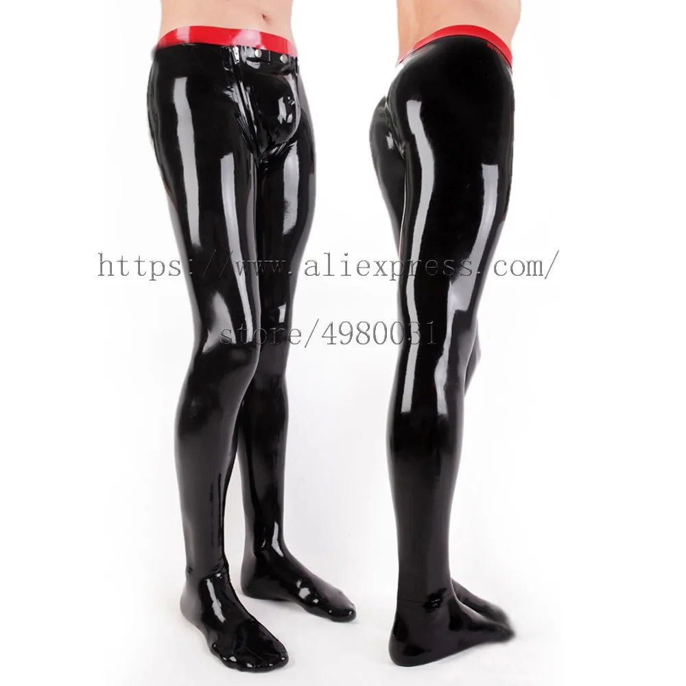 

Novelty Fetish latex pants men with feet and attached cod pieces in black color