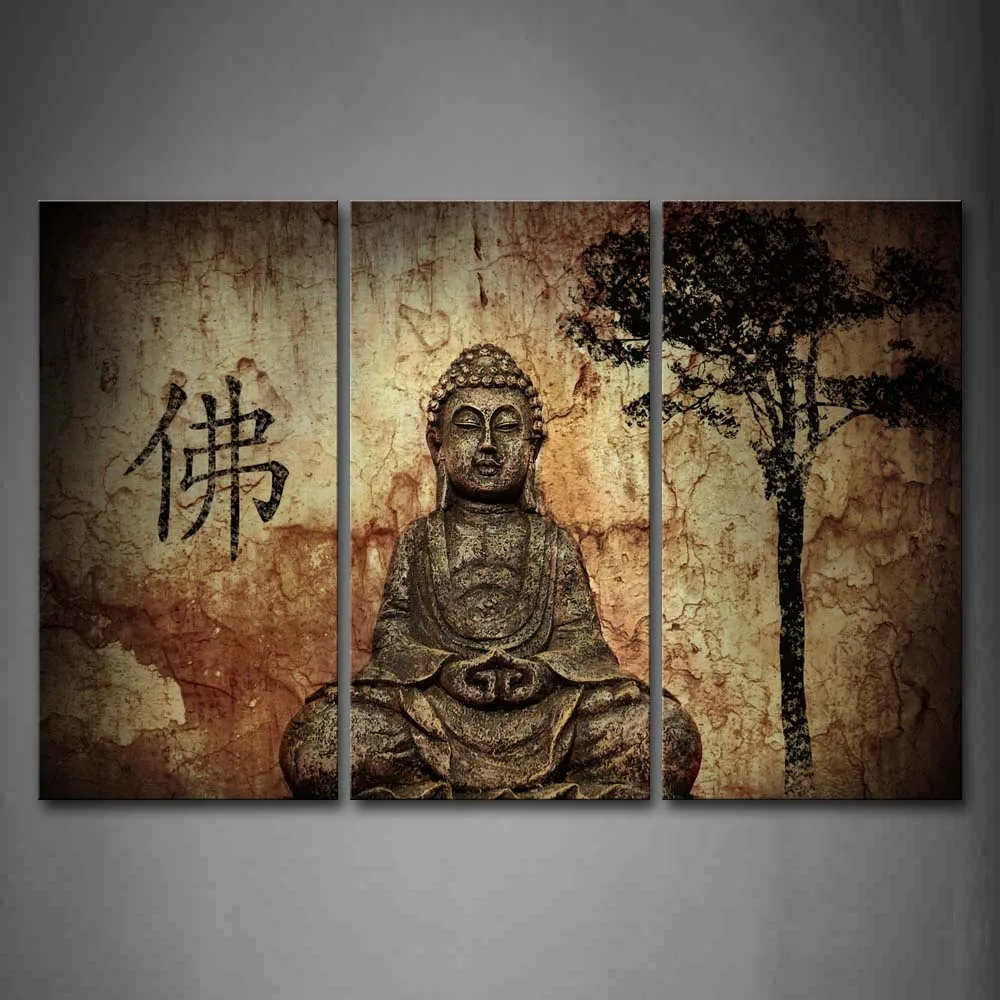 

Framed Wall Art Pictures Religion Buddha Grotto Canvas Print Religion Modern Poster With Wooden Frames For Living Room