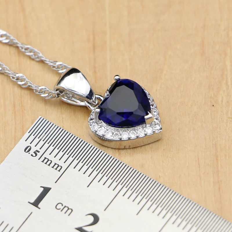Heart Blue Cubic Zirconia Jewelry Sets Silver Bridal Jewelry Docoration For Women  (5)