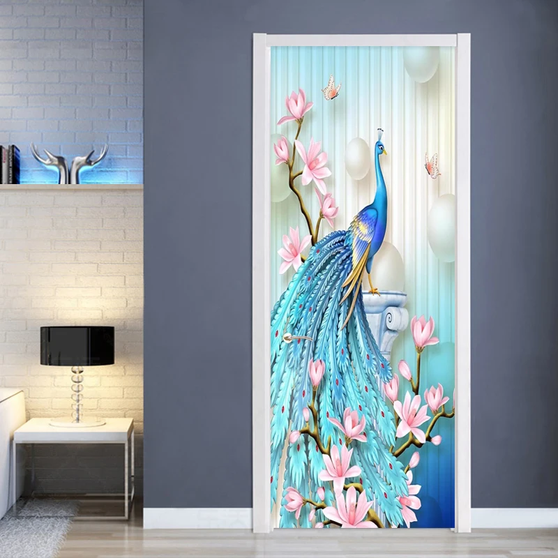 

Decor Sticker Self Adhesive Bedroom Door Animal Peacock Canvas Print Art Picture DIY Renovation Mural Waterproof New Home Design