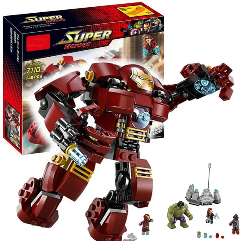 

7110 Compatible With Marvel Super Heroes 76031 Avengers Building Blocks Ultron Figures Iron Man Hulk Buster Bricks Toys