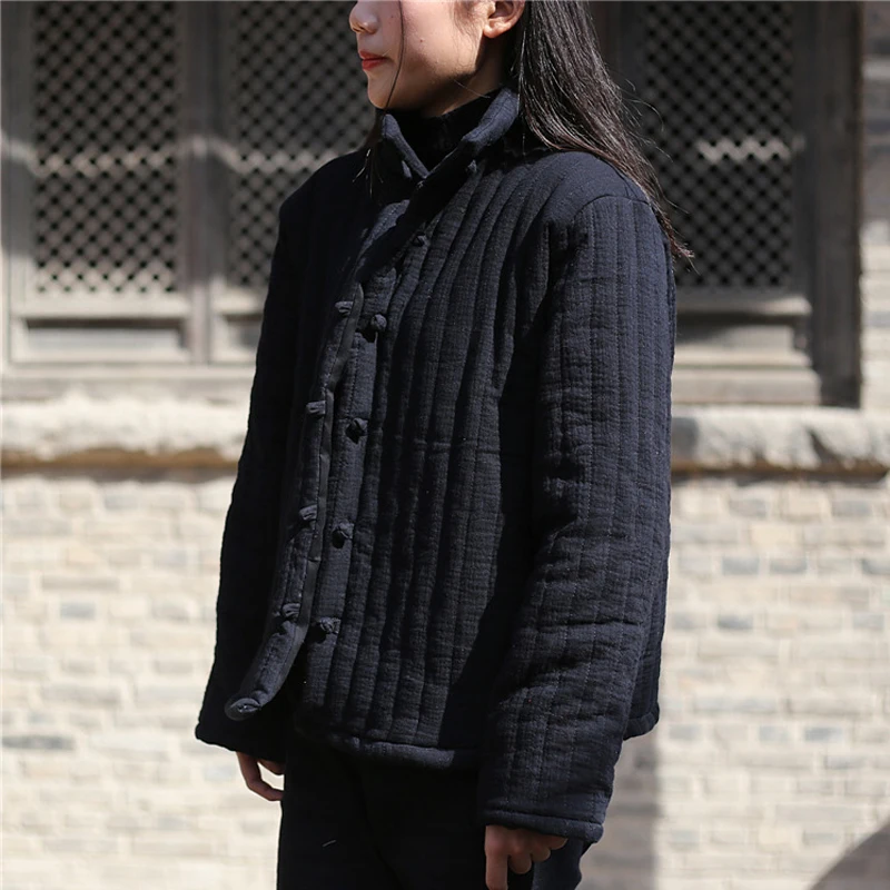 Johnature Women Stand Parkas Coat Cotton Button Long Sleeve 2018 Winter New Brief Pockets Vintage Warm Women Clothes Coats