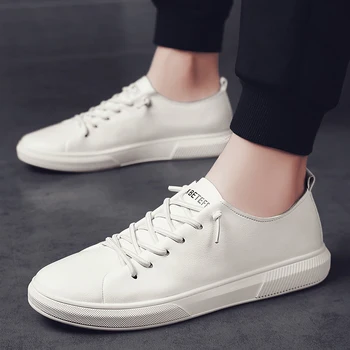 

2019 new genuine Leather Men Sneakers shoes lace up Fashion Leather outdoor flats loafers breathable oxfords Casual Men Shoes L4