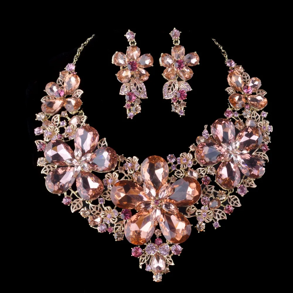 Комплект из колье и серёг персикового цвета|statement necklace set|necklace setjewelry sets |