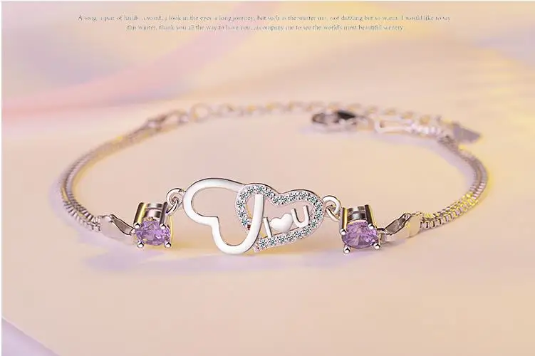 LUKENI очаровательные женские браслеты из серебра 925 пробы ювелирные изделия высшего качества Кристальные Фиолетовые женские браслеты аксессуары для девушек