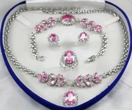 

shippingBridal Jewellery Women's Set Pink Crystal Necklace Earring Bracelet Ring