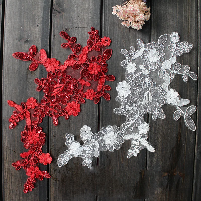 10Pcs Fancy Lace Trim Wedding Veil Lace Patch Flower Sequins Mesh Lace