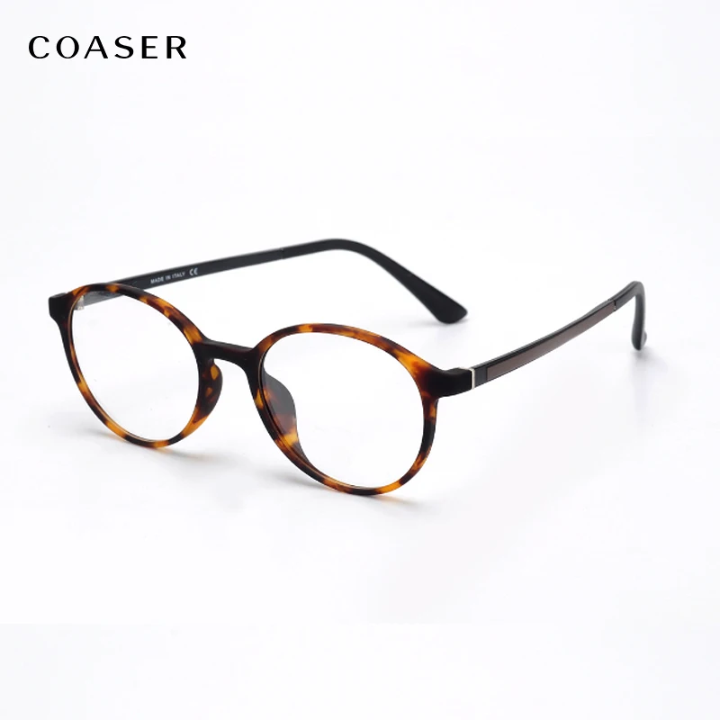 

COASER Vintage Round Women Men Glasses Frame TR90 Lighter Reading Prescription Optical Eyeglasses Computer Eyewear clear lens