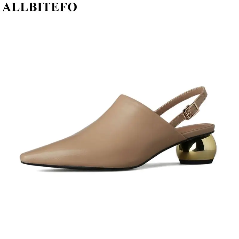 

ALLBITEFO high quality genuine leather square toe thick heel women shoes brand high heels office ladies shoes women heels