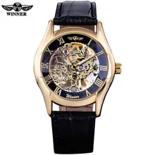 2016 GAGNANT MARQUE HOMMES MÂLE RUSSE D’OR NOIR MAIN de SQUELETTE VENT MÉCANIQUE MILITAIRE MODE CASUAL MONTRES BANDE de CUIR