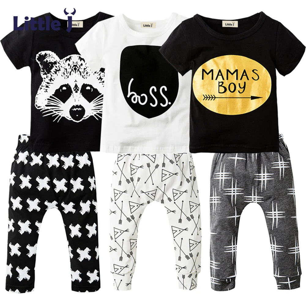 2Pcs Newborn Baby Boys Clothes Set Short Sleeve T-shirt + Long Pants Cotton Sport Clothing Suit Cartoon Toddler Boys Clothing