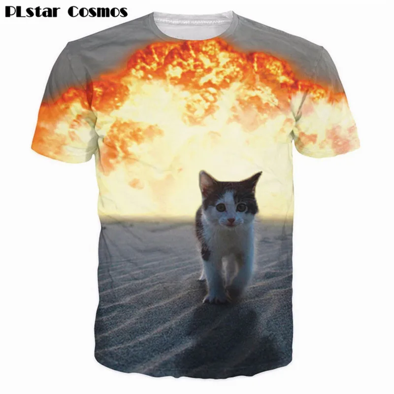 

PLstar Cosmos Harajuku tops Space Cat/ Cat Explosion T-Shirt astronaut kitty galaxy 3d t shirt Summer Fashion tees women men