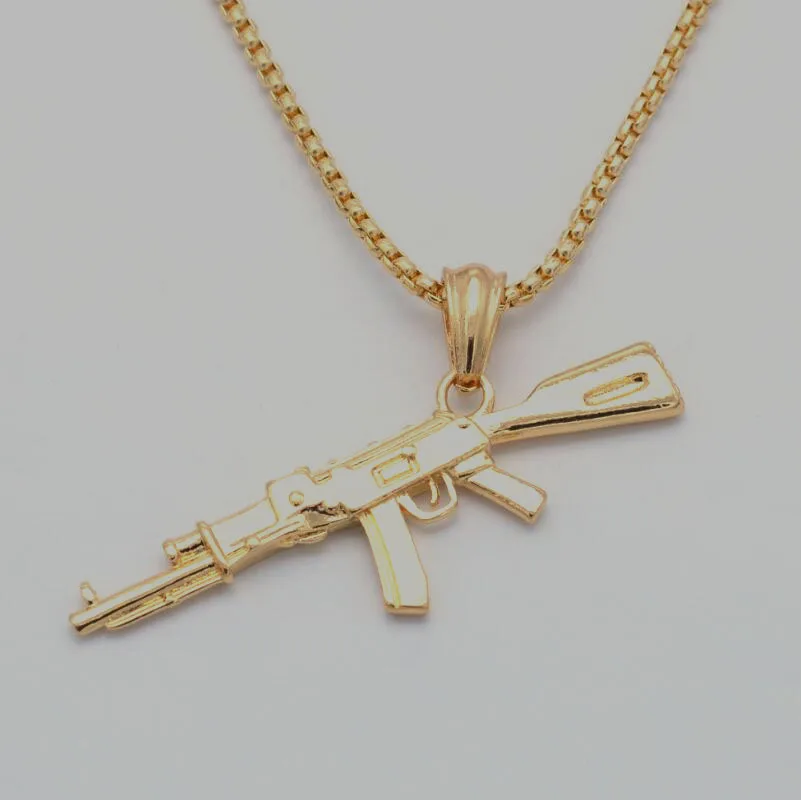 

Europe and the United States jewelry punk hip-hop machine gun necklace personality creative men's submachine gun rifle pendant