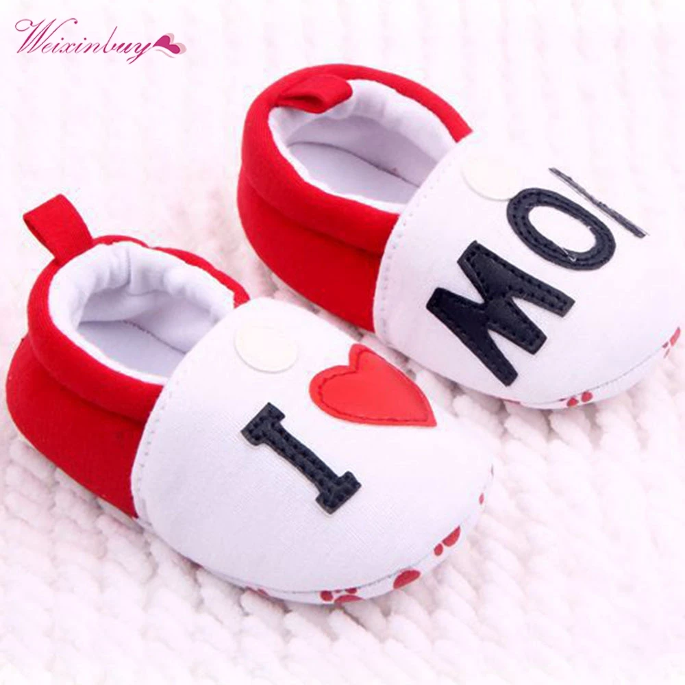

WEIXINBUY Lovely Toddler Baby Girl Boy Round Toe Flats Soft Slippers Shoes I Love MOM/DAD First Walkers