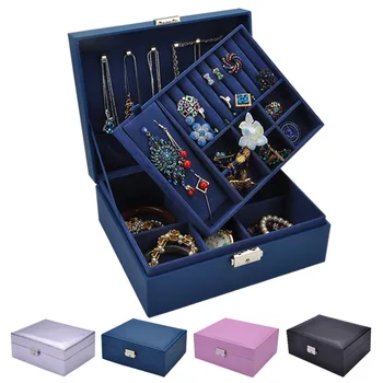 

Large Best Selling Fashion Flannel Square Jewelry Box Simple layout 2 Layers Makeup Organizer choker Ring necklace Storage Box