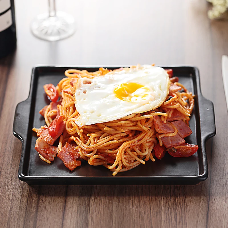 Square Ceramic BBQ Pans Baking Tray Casseroles For Microwave Oven Kitchen Bakeware Cookware Bake