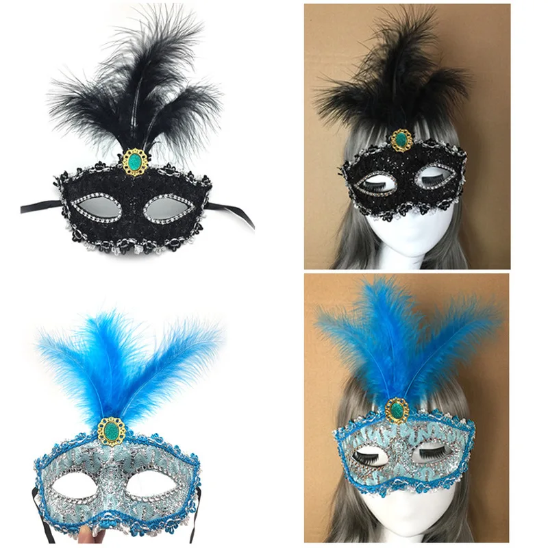 

New Lace Dragon Pattern Half Face Maskss Masquerade Dance Performance Masks Halloween Party Princess Feather Masks Wholesale
