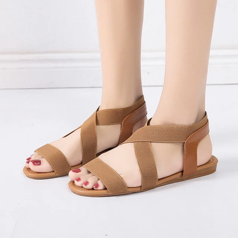 

Oeak Sandals Women Summer New Simple Flat Fish Mouth Sandals Solid Elastic Band Roman Sandals 2019 Fashion