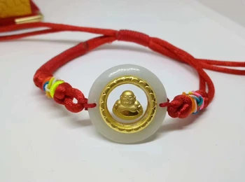 

Gold Inlaid Natural Hetian Jade 360 Degree Rotation Adjustable Bracelet