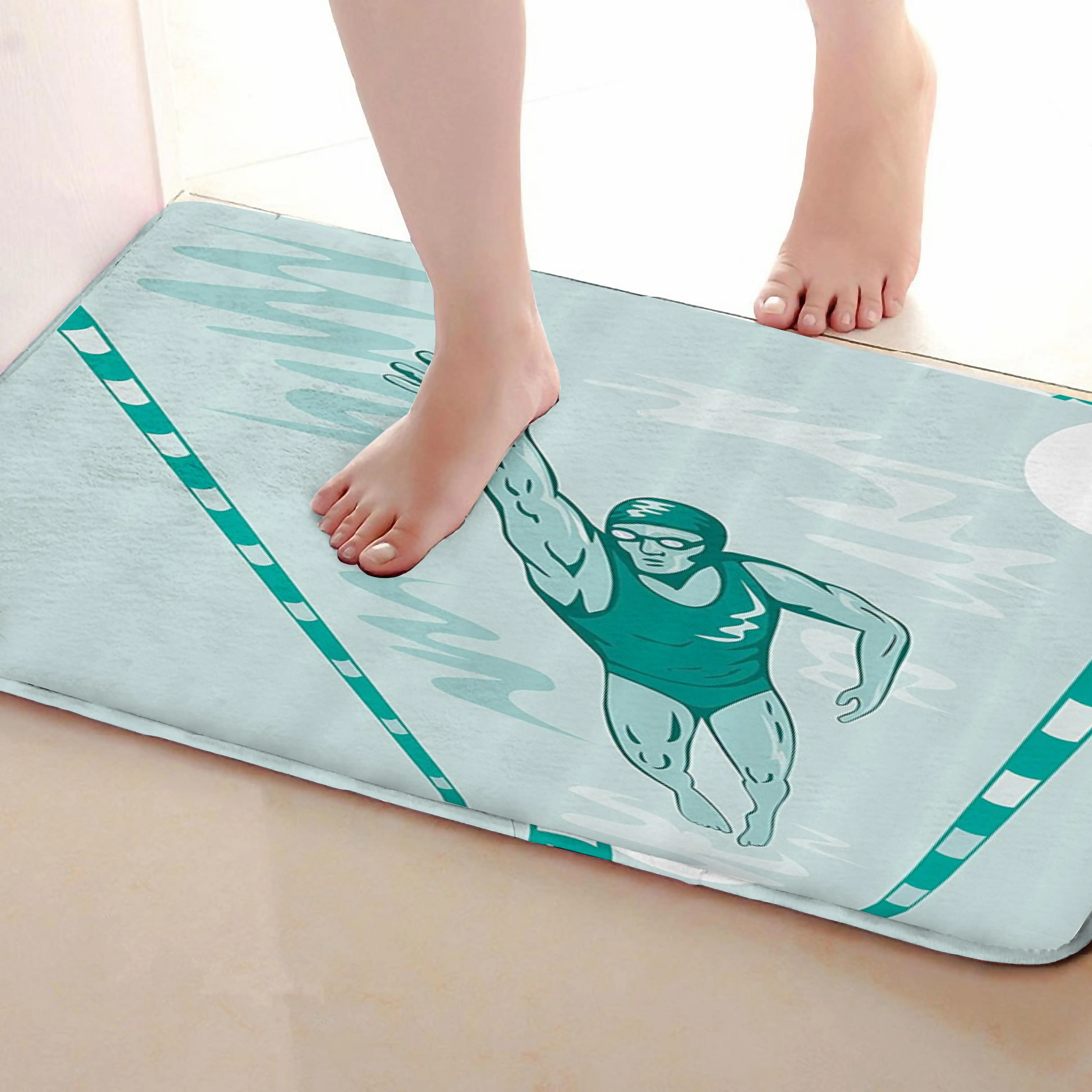 Swimming Style Bathroom Mat,Funny Anti skid Bath Mat,Shower Curtains