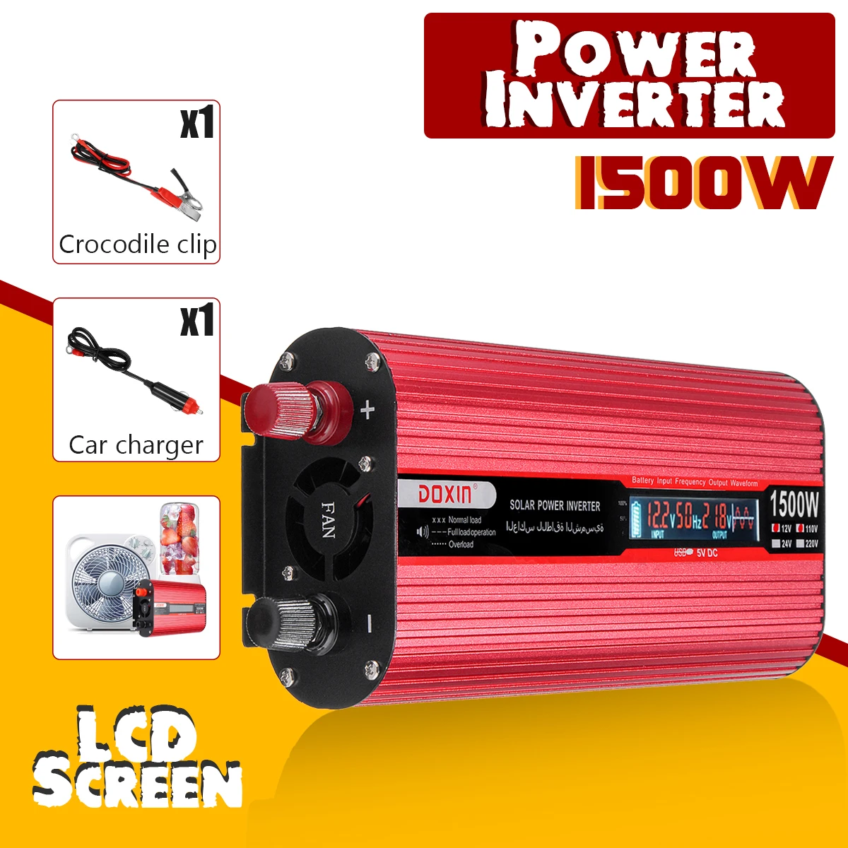 

Car Inverter 12V 220V 1500W Power Inverter Modified Sine Wave Voltage Converter Transformer 12V/24V To 220V/110V + LCD Display