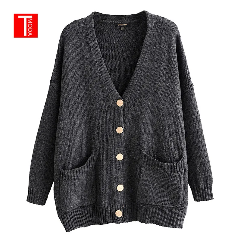 

2019 Spring Women V-neck Bat Wing Sleeves Knit Cardigans Metallic Buttons Oversize Cardigan with Pockets Women Knit Sweaters