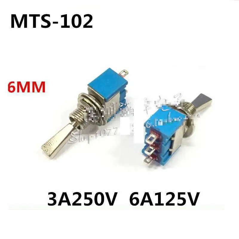 

5pcs/lot MTS-102 Blue Toggle Switch 3 Pins 2 Position ON-ON Flat Handle 3A 250V AC 6A 125V AC Vertical Type