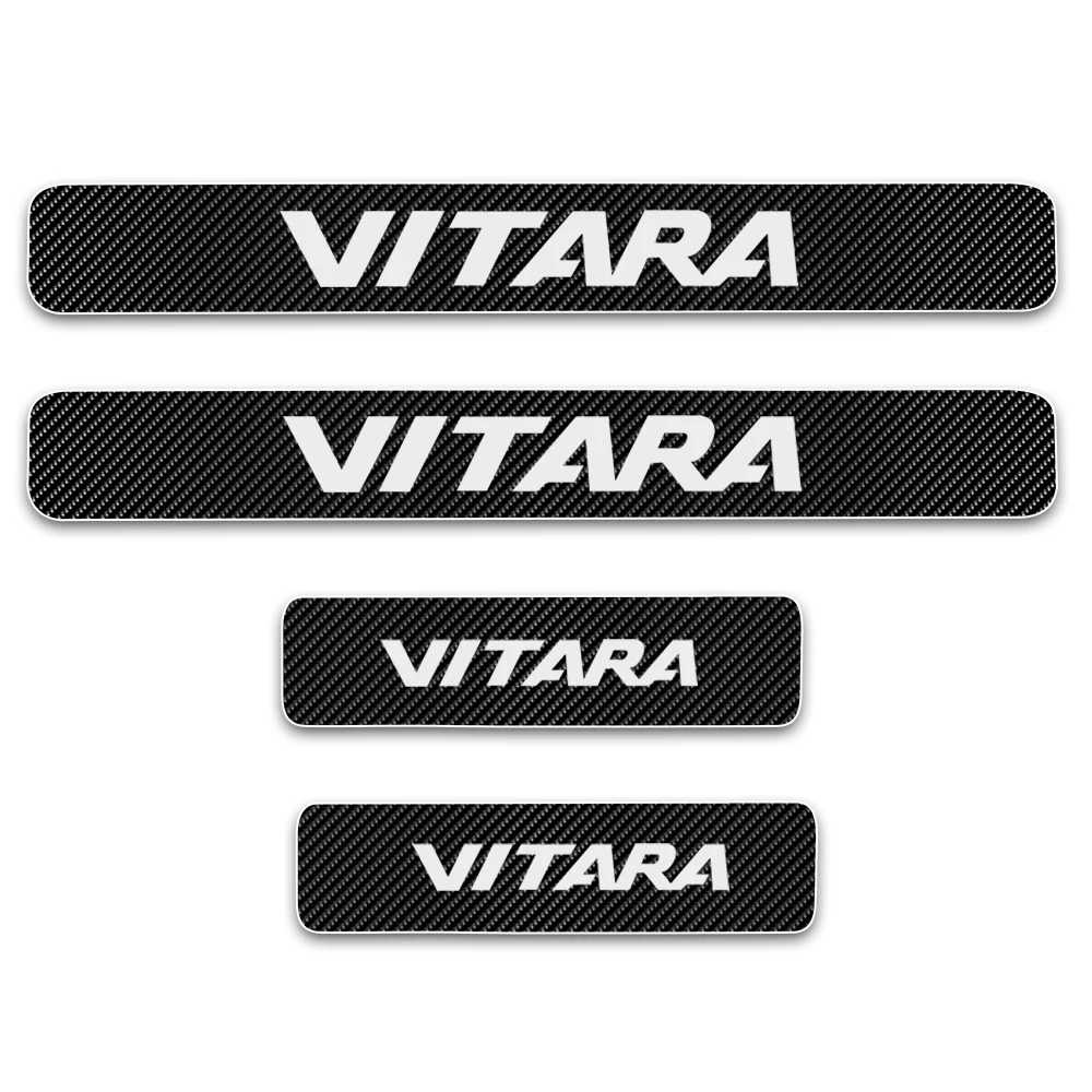 para Suzuki Vitara Peitoril da Porta Placa de Chinelo de Soleira de Porta Guarda da Entrada da Porta de Fibra de Carbono Adesivo de Carro- Protector Reflective Styling 4d 4pcs 7 Molduras interiores