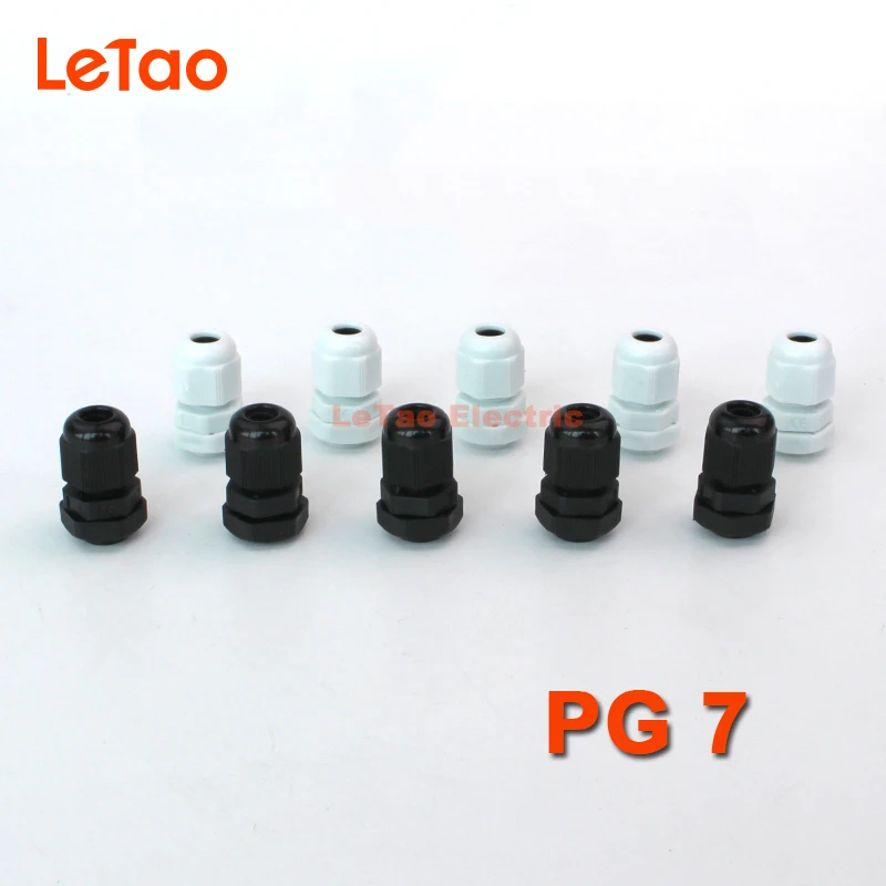 

10pcs/lot PG7 Nylon Waterproof cable gland plastic connector IP68 threaded entry electrical joint Black White for 3-6.5mm
