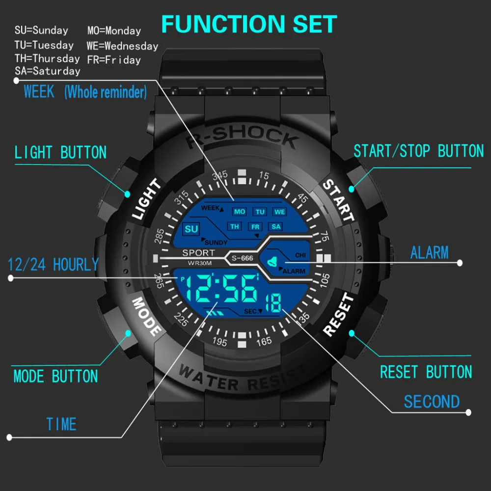 Новинка reloj часы мужские спортивные часы женские модные часы семь цветов красочные светящиеся электронные часы montre Saat для мужчин# A