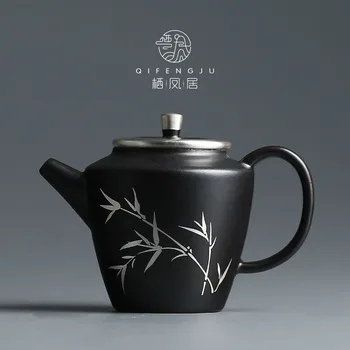 

Handmade silver description teapot Chinese black glazed ceramic filter tea pot household Japanese Kungfu puer oolong teaware