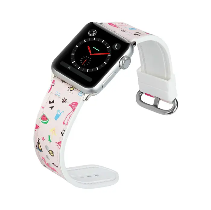 Силиконовый кожаный ремешок для Apple Watch серии 4 42 мм 38 мм с принтом резиновый браслет адаптер для iwatch 2 3 40 мм 44 мм ремешок - Цвет: 08