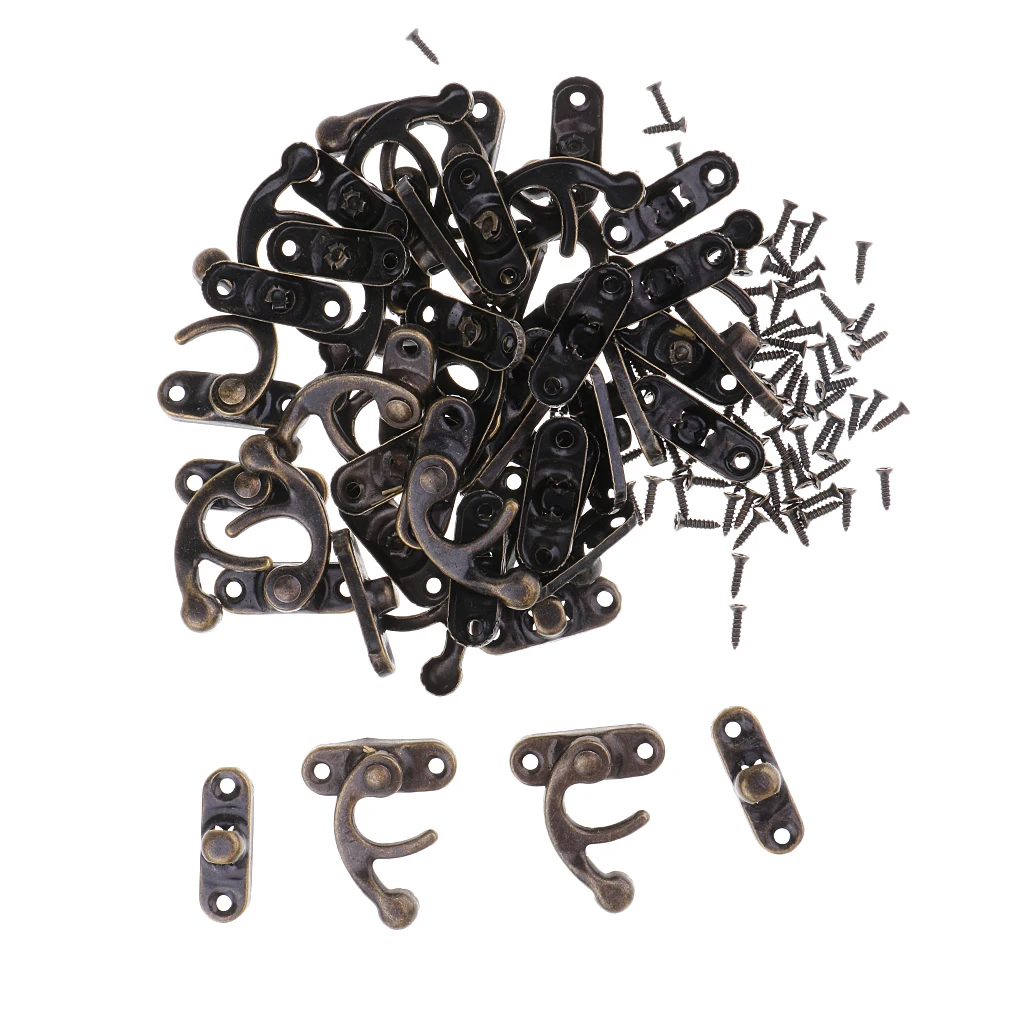 20 Sets Antique Decorative Cabinet Jewelry Box Wooden Box Hasp Latch Hook Lock Clasp Fasteners With Screws for Gift Box Luggage