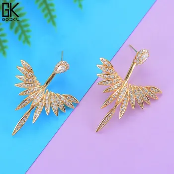 

GODK New Luxury Leaf Feather Dangle Earrings For Women Wedding Full Micro Cubic Zircon Crystal CZ Dubai Bridal Drop Earring 2018
