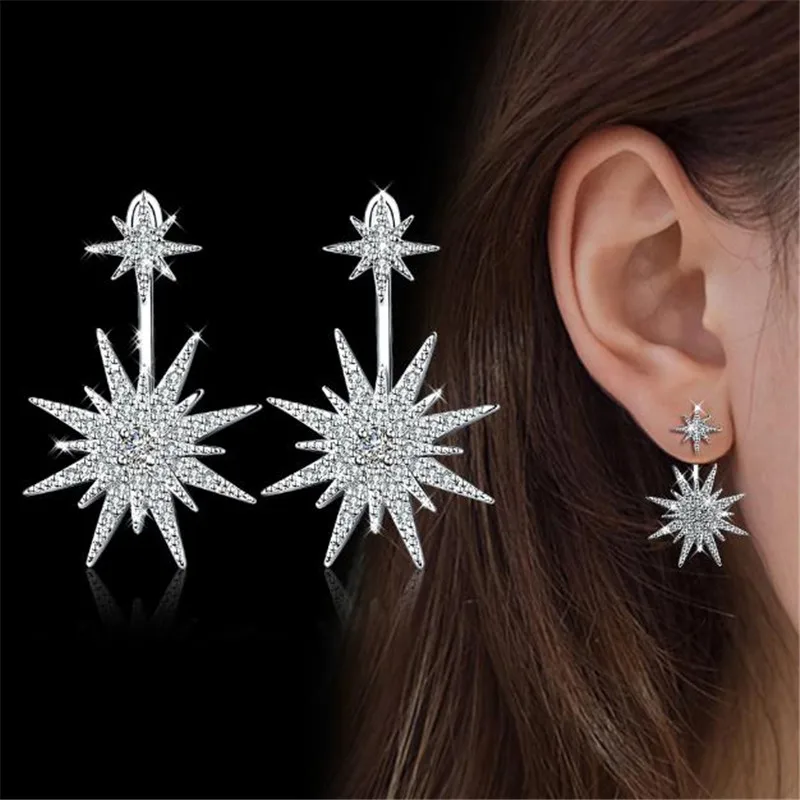 

New Fashion Jewelry Retro Style Snowflake Shape Shine Zircon Inlay Trend Earrings 925 Sterling Silver Jewelry Fashion Women