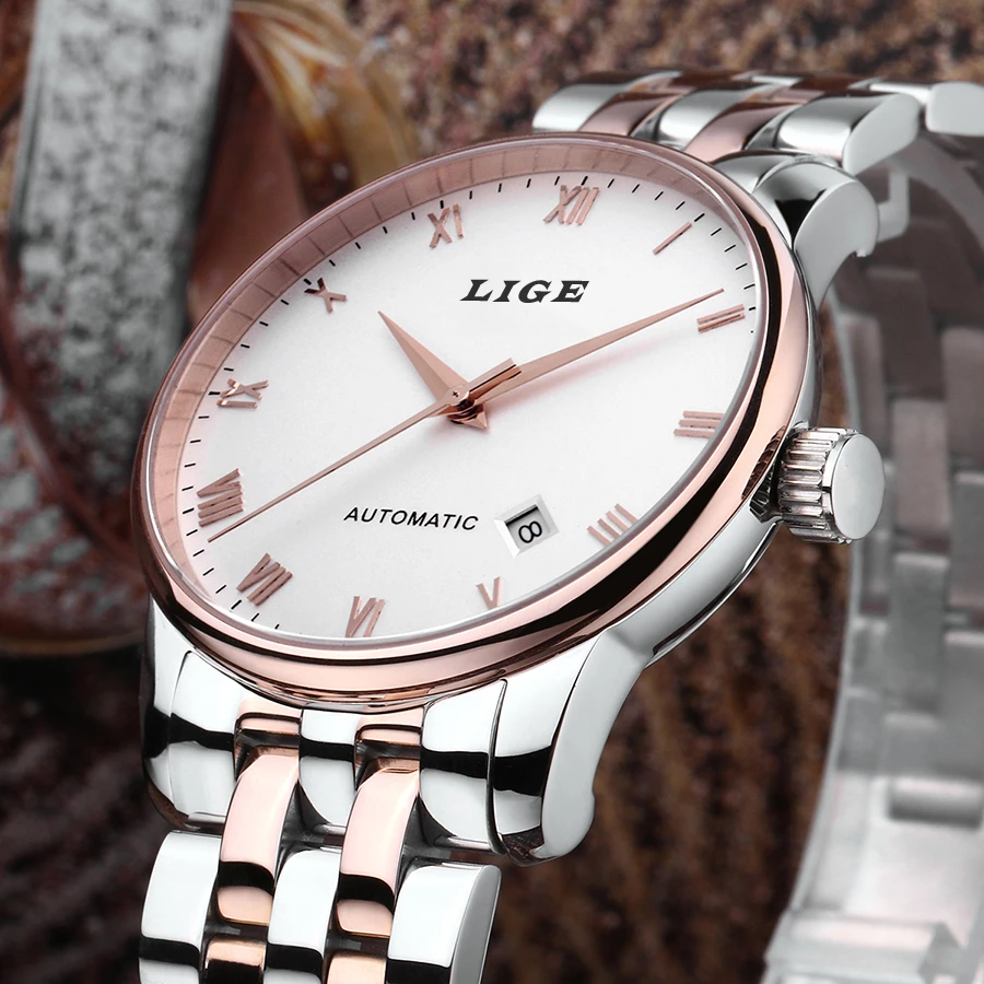 

Top Luxury Brand LIGE Mens Automatic Mechanical Watches Fashion Casual Calendar Full Stainless Steel Watch relogio masculino