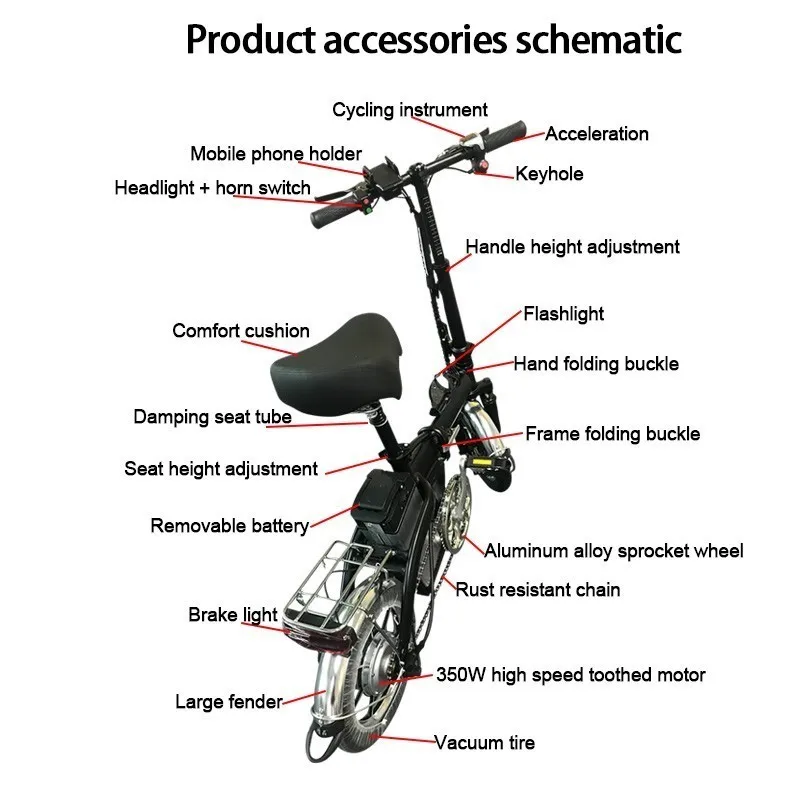 Best Lightweight Electric Scooter 2 Wheels Electric Bicycle Brushless Motor 350W 48V Powerful Electric Bicycle With Removable Battery 14