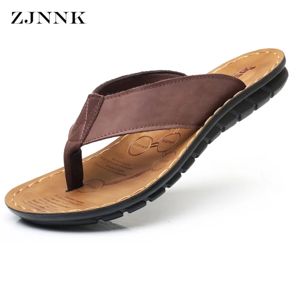 Achat ZJNNK Vache En Cuir Hommes Plage Pantoufles Mode Flip Flops Avec Semelle Souple À La Mode Respirant Facile Pour Correspondre Hommes Chaussures D été