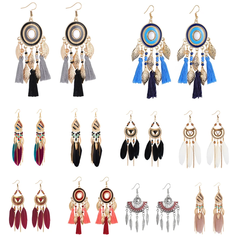 

Fashion ZA Feather Drop Earring For Women Wedding Jewelry Boho Elegant Long Gold Dangle Statement Tassel Earrings Summer Jewelry