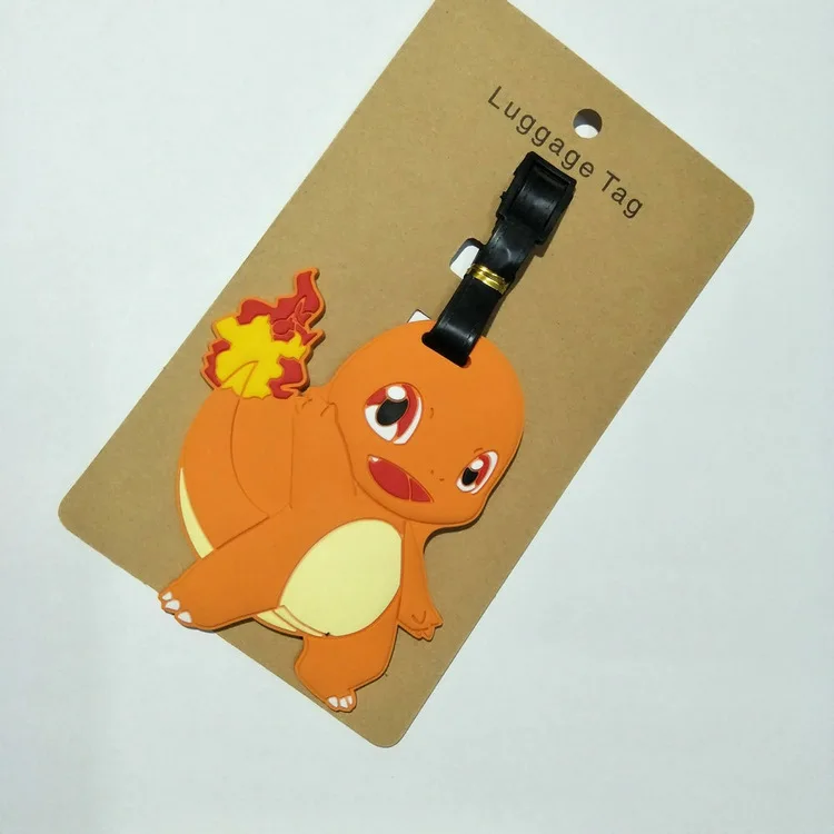 Anime Pokemon Gengar Pikachu PVC key chain Piplup Charmander Squirtle cute funny soft rubber luggage tag boarding pass bag tags