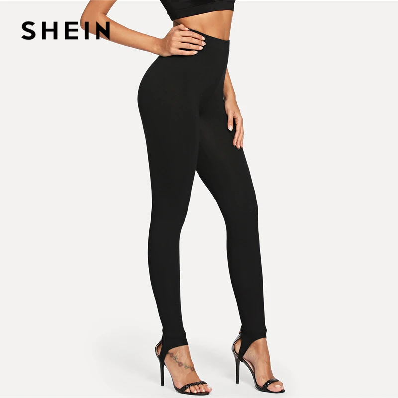 SHEIN Стильные Спортивные Леггинсы, Однотонные Черные Леггинсы