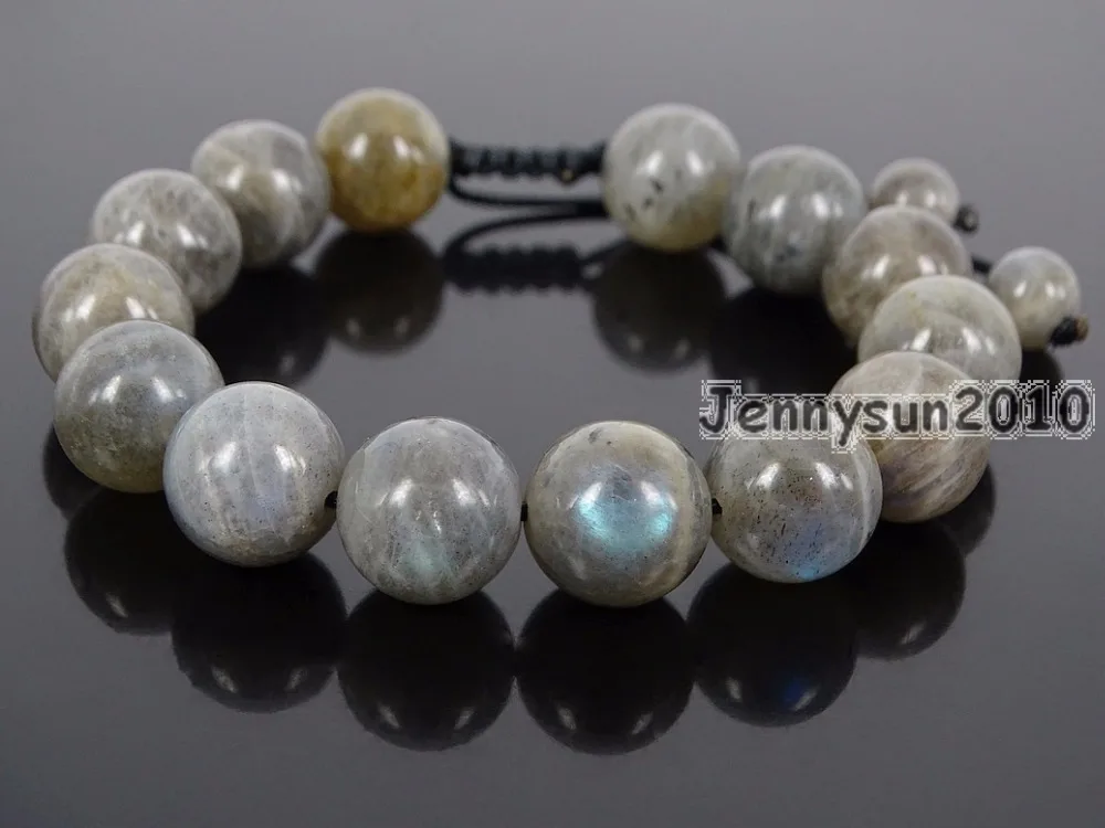 

Handmade 12mm Adjustable Natural Labradorite Gems Stone Round Beads Bracelet Healing Reiki 5 Strands/Pack