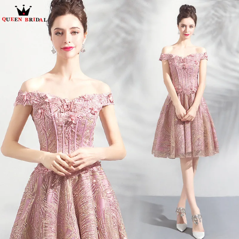 

A-line Cap Sleeve Tulle Lace Appliques Pink Sexy Formal Short Evening Dresses 2018 New Arrival Evening Gown Robe De Soiree JU29