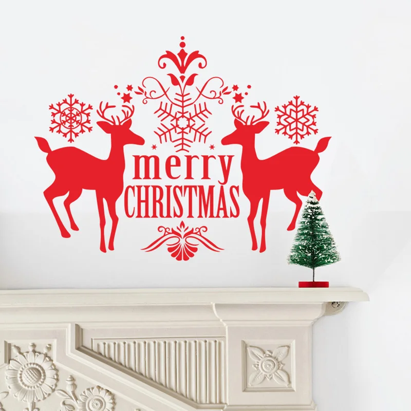 Merry Christmas Reindeer Pattern Wall Stickers Removable Vinyl Wall